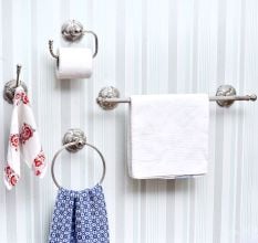 Silver Brass Floral Base Bathroom Hardware Accessories Set of 4